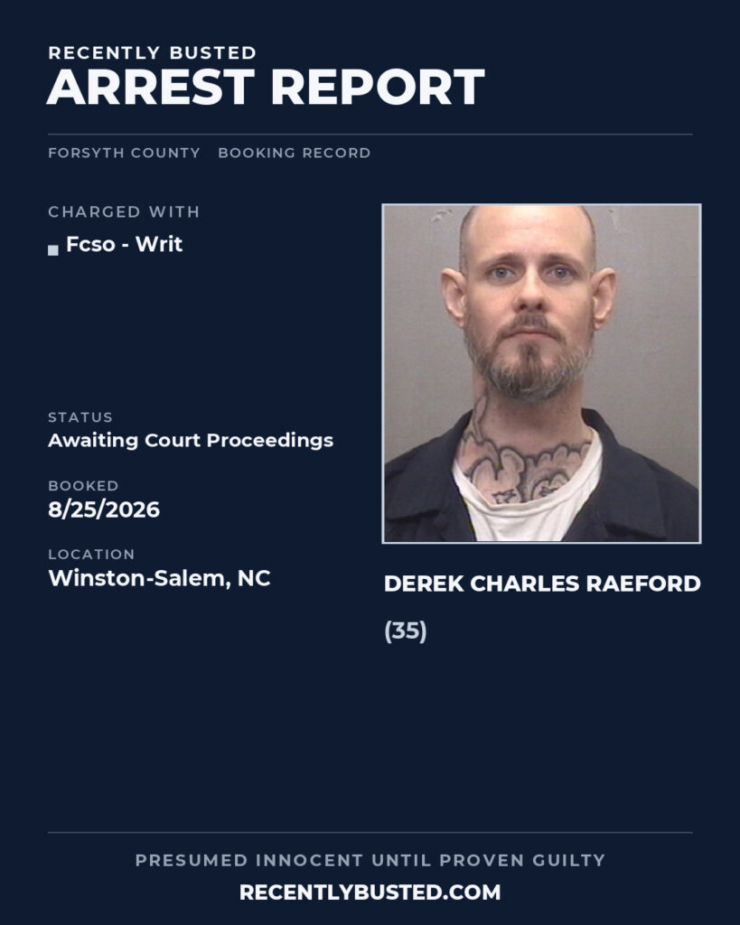 Arrest report - DEREK CHARLES RAEFORD
