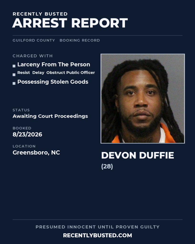 Arrest report - DEVON DUFFIE