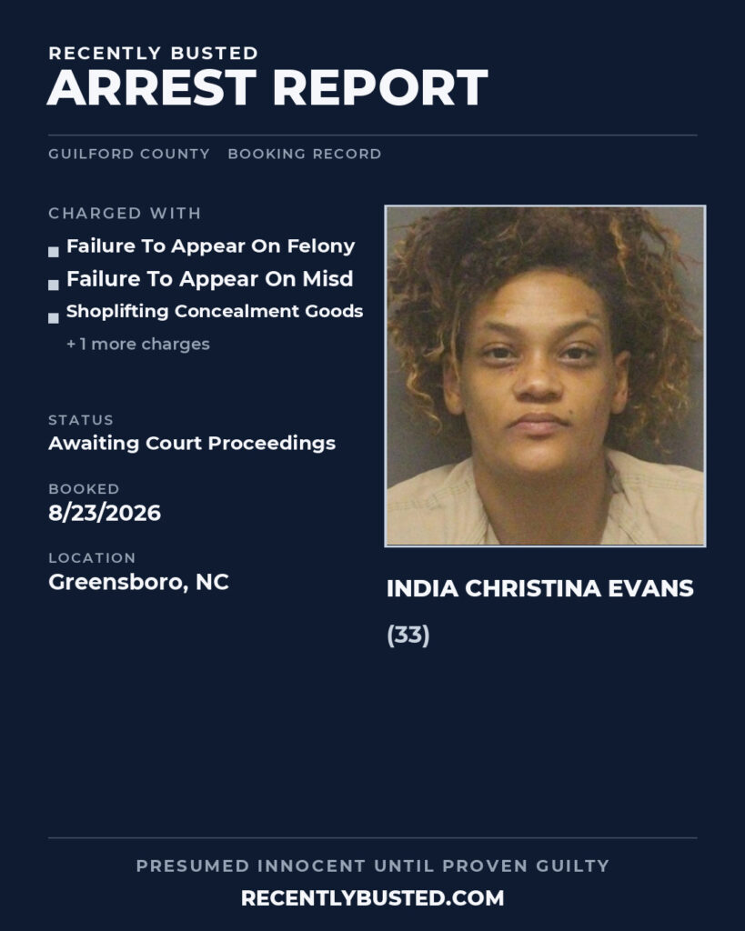 Arrest report - INDIA CHRISTINA EVANS