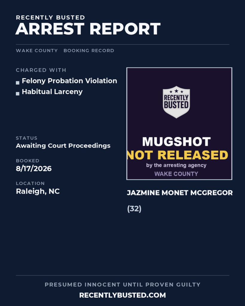 Arrest report - JAZMINE MONET MCGREGOR