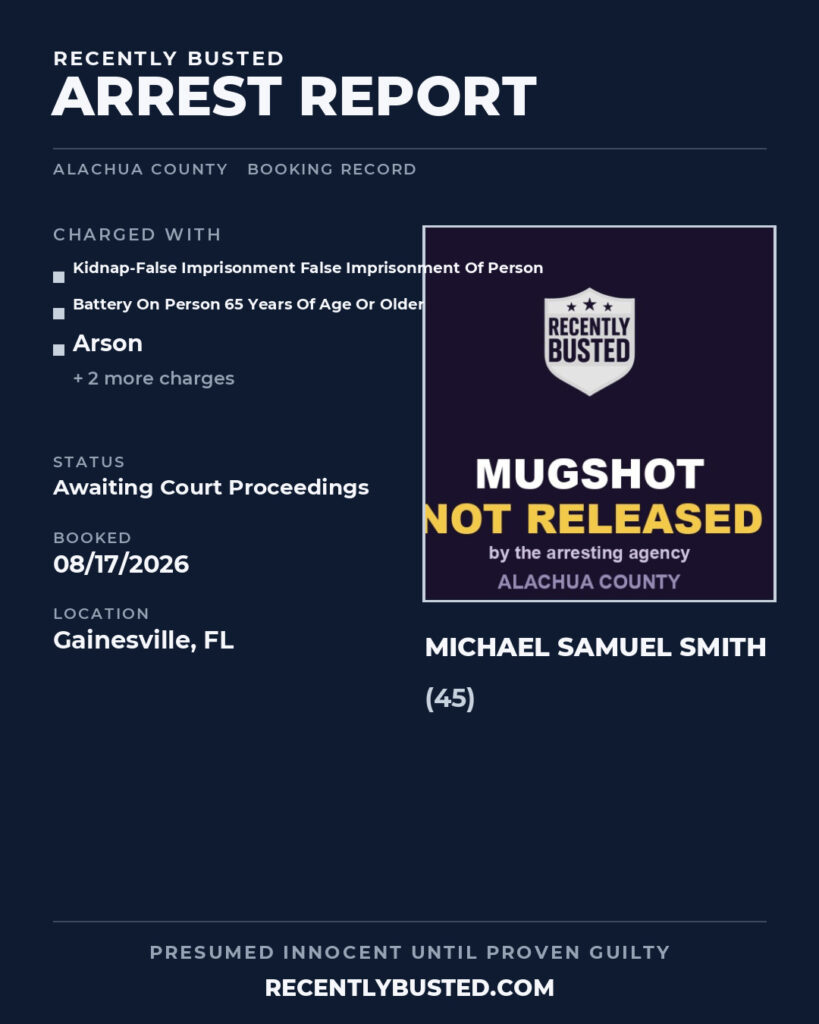 Michael Samuel Smith — arrest record card, Alachua County, Florida