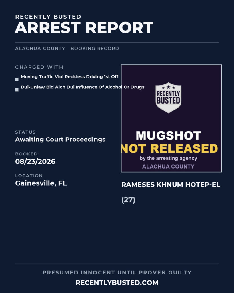 Arrest report - Rameses Khnum Hotep-El
