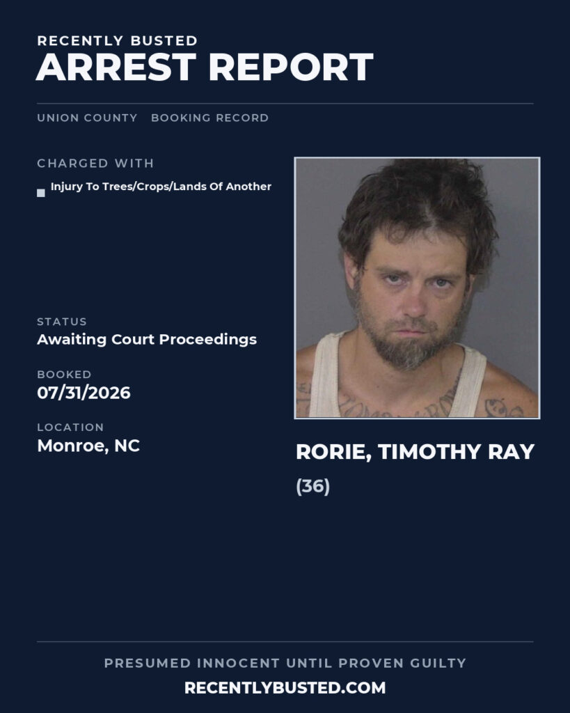 Arrest report - RORIE, TIMOTHY RAY
