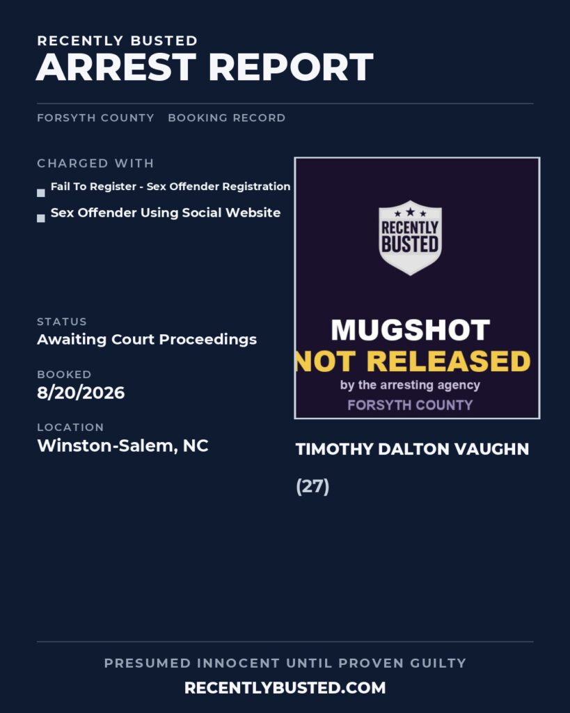 Arrest report - TIMOTHY DALTON VAUGHN