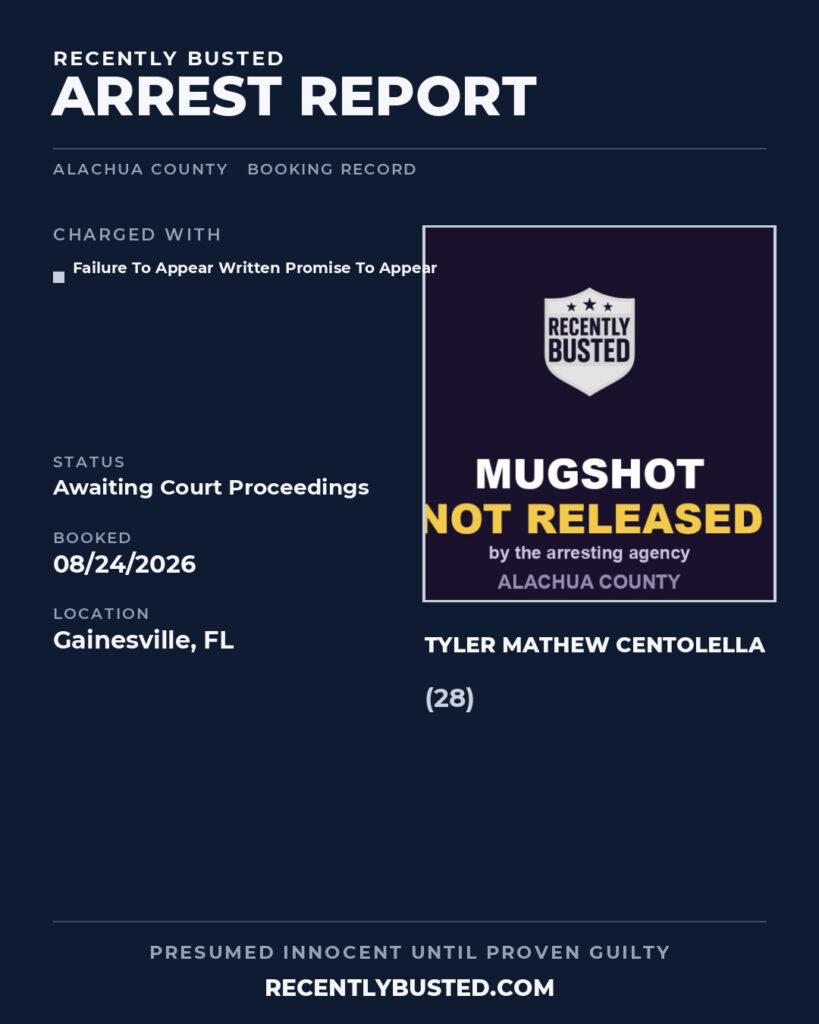 Arrest report - Tyler Mathew Centolella