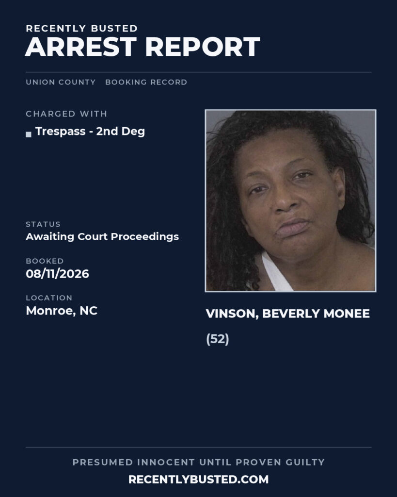 Arrest report - VINSON, BEVERLY MONEE